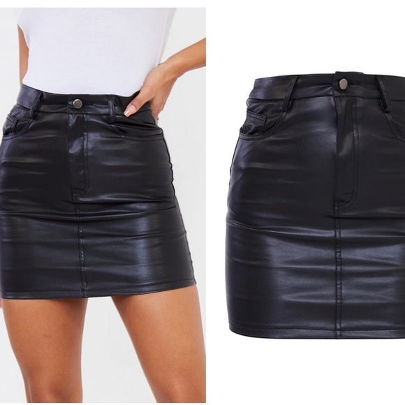 Black Matte Faux leather mini skirt - Picture 2 of 6